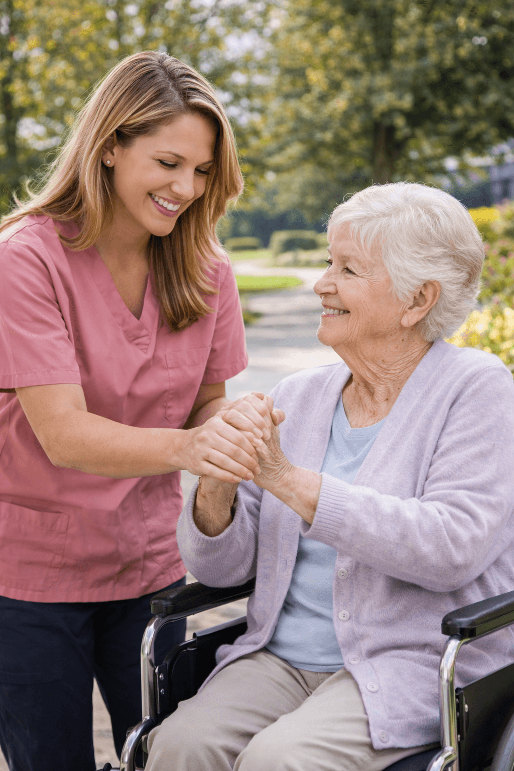Caregiver enjoying the outdoors with senior in Lone Tree