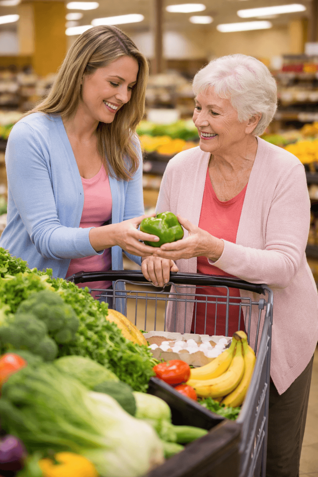 Caregiver grocery shopping with senior in Thornton