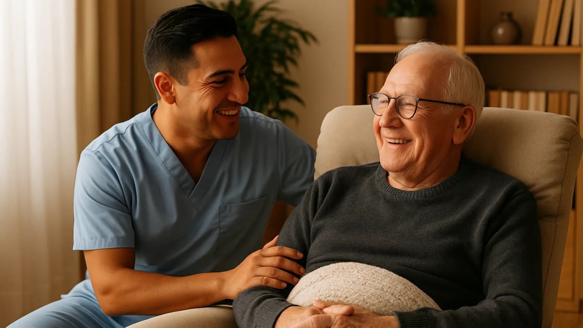 Caregiver providing compassionate support to senior